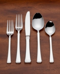 A new standard for everyday flatware. This 18/8 stainless steel set has a substantial look with clear lines and architectural details, including a collared accent at the tip. Coordinates well with earthenware. A new standard for everyday flatware. This 18/8 stainless steel set has a substantial look with clear lines and architectural details, including a collared accent at the tip. Coordinates well with earthenware.