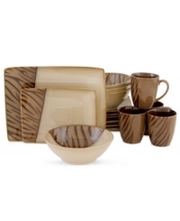 Be a more adventurous eater with the Safari Brown dinnerware set from Sango. Animal stripes in warm earth tones adorn four ultra-contemporary place settings. Be a more adventurous eater with the Safari Brown dinnerware set from Sango. Animal stripes in warm earth tones adorn four ultra-contemporary place settings.