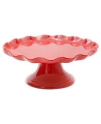 Sweet spot. Bring even more fun to dessert with the blazing red glaze and ruffled edge of Marcela's cake stand for Prima Design. Sweet spot. Bring even more fun to dessert with the blazing red glaze and ruffled edge of Marcela's cake stand for Prima Design.