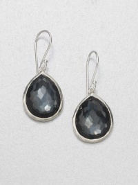 From the Wonderland Collection. Rich, faceted hematite doublet set in hammered sterling silver in a teardrop design. Hematite doubletSterling silverDrop, about 1.25Hook backImported From the Wonderland Collection. Rich, faceted hematite doublet set in hammered sterling silver in a teardrop design. Hematite doubletSterling silverDrop, about 1.25Hook backImported