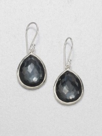 From the Wonderland Collection. Rich, faceted hematite doublet set in hammered sterling silver in a teardrop design. Hematite doubletSterling silverDrop, about 1.25Hook backImported 