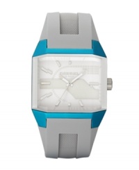 Stop them in their tracks with this Diesel watch's modern style and icy cool facade. Gray silicone strap and square brushed teal anodized plated case. Gray matte dial features applied stick indices, luminous hands and logo. Quartz movement. Water resistant to 50 meters. Two-year limited warranty. Stop them in their tracks with this Diesel watch's modern style and icy cool facade. Gray silicone strap and square brushed teal anodized plated case. Gray matte dial features applied stick indices, luminous hands and logo. Quartz movement. Water resistant to 50 meters. Two-year limited warranty.