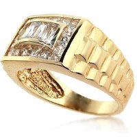 18K Gold Over Sterling Silver Designer Inspired CZ Men's Ring 18K Gold Over Sterling Silver Designer Inspired CZ Men's Ring