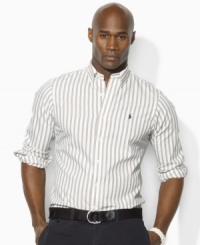 Crisp, clean lines lend modern refinement to a long-sleeved sport shirt, crafted from lightweight cotton poplin in a comfortable, classic fit. Crisp, clean lines lend modern refinement to a long-sleeved sport shirt, crafted from lightweight cotton poplin in a comfortable, classic fit.