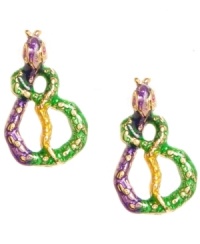 Ssssimply exotic! The vivid green, purple and gold hues of Betsey Johnson's crystal-accented snake studs make for a sultry style infusion. Crafted in gold-plated mixed metal. Approximate drop: 1 inch. Ssssimply exotic! The vivid green, purple and gold hues of Betsey Johnson's crystal-accented snake studs make for a sultry style infusion. Crafted in gold-plated mixed metal. Approximate drop: 1 inch.