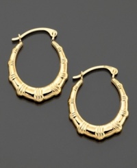 Dress up with peaceful bamboo. You'll love the design of these 14k gold hoop earrings. Approximate diameter: 1/2 inch.