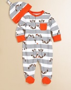 Your little one will go bananas for this precious cotton knit, adorned with cute monkeys and a matching hat.CrewneckLong sleevesSnap-frontPatch pocketBottom snapsCottonMachine washImported Please note: Number of buttons/snaps may vary depending on size ordered. 
