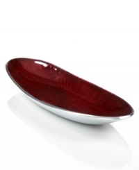 Full of surprises, this handcrafted tray features sleek, polished aluminum lined with lustrous burgundy enamel. A striking home accent no matter what's on your menu. From the Simply Designz serveware and serving dishes collection. Full of surprises, this handcrafted tray features sleek, polished aluminum lined with lustrous burgundy enamel. A striking home accent no matter what's on your menu. From the Simply Designz serveware and serving dishes collection.