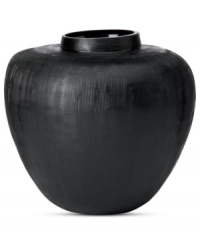 Discover the modern treasure that is Donna Karan's black Artisan vase. Mouth-blown glass is etched by hand to ensure no two pieces are identical but each is a work of art. Discover the modern treasure that is Donna Karan's black Artisan vase. Mouth-blown glass is etched by hand to ensure no two pieces are identical but each is a work of art.