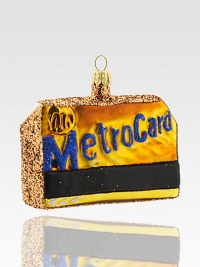 Visitors and natives alike will recognize the ubiquitous Metrocard, absolutely essential for navigating the city, here whimsically recreated in glittering glass.Handmade and hand-paintedGlassAbout 3.75L X 3.25H X 1.5DImported Visitors and natives alike will recognize the ubiquitous Metrocard, absolutely essential for navigating the city, here whimsically recreated in glittering glass.Handmade and hand-paintedGlassAbout 3.75L X 3.25H X 1.5DImported