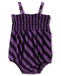Summer style infuses this darling sleeveless bodysuit, embellished with bold diagonal stripes and a smocked top for a comfy fit. Summer style infuses this darling sleeveless bodysuit, embellished with bold diagonal stripes and a smocked top for a comfy fit.