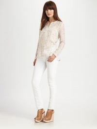Hints of watercolor rainbows surface on this ethereal tunic with fine eyelet detailing. Jewel necklineHalfway button frontDropped shouldersLong sleevesSilkDry cleanImportedModel shown is 5'10 (177cm) wearing US size Small. Hints of watercolor rainbows surface on this ethereal tunic with fine eyelet detailing. Jewel necklineHalfway button frontDropped shouldersLong sleevesSilkDry cleanImportedModel shown is 5'10 (177cm) wearing US size Small.