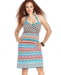 A fun mix of prints lights up Baby Phat's halter plus size dress-- flaunt it from day to date night! A fun mix of prints lights up Baby Phat's halter plus size dress-- flaunt it from day to date night!