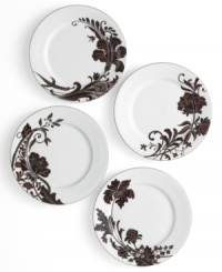 Like a well-manicured flower bed, the Cocoa Blossom dinnerware and dishes collection from Mikasa brings just the right amounts of whimsy and sophistication to the table. Rich hues of chocolate and cinnamon color the lush blooms beautifully set against elegant white porcelain. Shown clockwise from top: Lily (top), Peony (right), Iris (bottom), Rose (left). Like a well-manicured flower bed, the Cocoa Blossom dinnerware and dishes collection from Mikasa brings just the right amounts of whimsy and sophistication to the table. Rich hues of chocolate and cinnamon color the lush blooms beautifully set against elegant white porcelain. Shown clockwise from top: Lily (top), Peony (right), Iris (bottom), Rose (left).