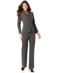 Look polished and professional without running up your credit card-Tahari delivers a tailored petite pants suit that's attractively priced too. Look polished and professional without running up your credit card-Tahari delivers a tailored petite pants suit that's attractively priced too.