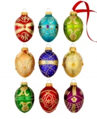 Rich and elaborate, Kurt Adler's bejeweled egg ornaments offer a mix of new and traditional hues with unique patterns rendered in gold and silver glitter. Rich and elaborate, Kurt Adler's bejeweled egg ornaments offer a mix of new and traditional hues with unique patterns rendered in gold and silver glitter.
