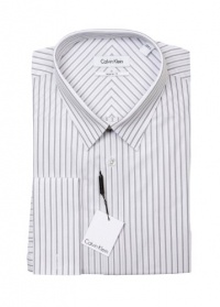 Calvin Klein Mens White Striped French Cuff Cotton Dress Shirt Calvin Klein Mens White Striped French Cuff Cotton Dress Shirt