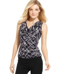 A vibrant print lends graphic appeal to this cowlneck top from Calvin Klein. Layer with a crisp jacket for a totally polished look. A vibrant print lends graphic appeal to this cowlneck top from Calvin Klein. Layer with a crisp jacket for a totally polished look.