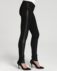 Leather tuxedo stripes infuse sleek Juicy Couture jeans with punk attitude. Polish off the skinny silhouette with a sharp blazer and spark some serious fashion envy. Leather tuxedo stripes infuse sleek Juicy Couture jeans with punk attitude. Polish off the skinny silhouette with a sharp blazer and spark some serious fashion envy.