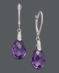 Add eye-popping color to your evening wear. These glamorous drop earrings feature a faceted pear-cut amethyst (5-9/10 ct. t.w.) and a dusting of diamond accents. Crafted in 14k gold. Approximate drop: 1-1/4 inches.