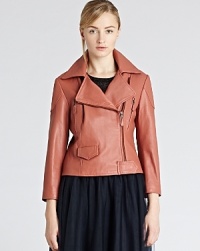 A REISS 1971 multi-zip biker jacket follows the leather trend for fall in a warm seasonal hue, cinched at the waist for a feminine twist on an iconic menswear style. Slip it on over dresses or skinny pants-its versatility knows no bounds. A REISS 1971 multi-zip biker jacket follows the leather trend for fall in a warm seasonal hue, cinched at the waist for a feminine twist on an iconic menswear style. Slip it on over dresses or skinny pants-its versatility knows no bounds.
