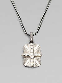 From the Alchemy in the UK Collection. A bold Union Jack, textured, studded and detailed with rhodium-plated accents, on a chunky chain of oxidized silver.Sterling silverRhodium-plated accentsChain length, about 24Pendant length, about 1Lobster claspImported From the Alchemy in the UK Collection. A bold Union Jack, textured, studded and detailed with rhodium-plated accents, on a chunky chain of oxidized silver.Sterling silverRhodium-plated accentsChain length, about 24Pendant length, about 1Lobster claspImported
