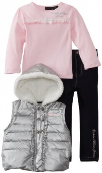 Calvin Klein Girls 2-6X Puffy Hooded Jacket With Pink Tee And Jean, Gray, 4T Calvin Klein Girls 2-6X Puffy Hooded Jacket With Pink Tee And Jean, Gray, 4T