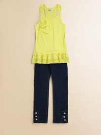 An everyday necessity is given a fashionable update in a trendy jeggings style with ankle snaps.Front button closureRear elasticized waistband with belt loopsZip flyFront slash pocketsBack patch pocketsAnkle snaps at hem99% cotton/1% spandexMachine washImported An everyday necessity is given a fashionable update in a trendy jeggings style with ankle snaps.Front button closureRear elasticized waistband with belt loopsZip flyFront slash pocketsBack patch pocketsAnkle snaps at hem99% cotton/1% spandexMachine washImported