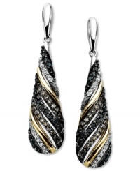 A luxurious, swirling mix. These stunning drop earrings combine a sterling silver and 14k gold setting with round-cut black diamonds (3/8 ct. t.w.) and white diamonds (1/10 ct. t.w.) for ultimate sparkle. Approximate drop: 1-1/4 inches. A luxurious, swirling mix. These stunning drop earrings combine a sterling silver and 14k gold setting with round-cut black diamonds (3/8 ct. t.w.) and white diamonds (1/10 ct. t.w.) for ultimate sparkle. Approximate drop: 1-1/4 inches.