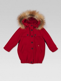 Button-front, wool-blend, felt parka with attached hood, natural fox fur trim, tone-on-tone GG lining and metal interlocking Gucci detail.Attached hoodLong sleevesFront button placketTwo buttoned storm flapsAngled pocketsElasticized hem70% wool/20% polyamide/10% cashmereDry cleanMade in ItalyFox fur origin: Denmark, Finland and Canada Please note: Number of buttons may vary depending on size ordered. Button-front, wool-blend, felt parka with attached hood, natural fox fur trim, tone-on-tone GG lining and metal interlocking Gucci detail.Attached hoodLong sleevesFront button placketTwo buttoned storm flapsAngled pocketsElasticized hem70% wool/20% polyamide/10% cashmereDry cleanMade in ItalyFox fur origin: Denmark, Finland and Canada Please note: Number of buttons may vary depending on size ordered.