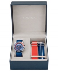 This preppy-chic watch set from Nautica lets you swap out straps for a change of color. This preppy-chic watch set from Nautica lets you swap out straps for a change of color.