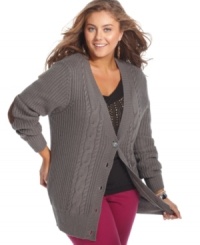Add a comfy layer to your fall looks with Belle Du Jour's plus size boyfriend cardigan-- it's super-hot for the season! Add a comfy layer to your fall looks with Belle Du Jour's plus size boyfriend cardigan-- it's super-hot for the season!