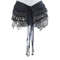 Black Belly Dancing Hip Scarf with Silver Coins Black Belly Dancing Hip Scarf with Silver Coins