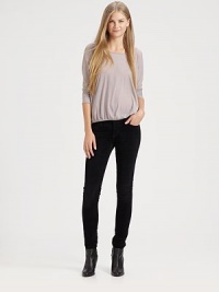 Your favorite stretchy skinnies in a lustrous velvet finish. THE FITLeg opening, about 11Rise, about 8Inseam, about 32THE DETAILSButton closureFront zipperFive-pocket style98% cotton/2% LycraMachine washMade in USA of imported 8cm) wearing US size 4. Your favorite stretchy skinnies in a lustrous velvet finish. THE FITLeg opening, about 11Rise, about 8Inseam, about 32THE DETAILSButton closureFront zipperFive-pocket style98% cotton/2% LycraMachine washMade in USA of imported 8cm) wearing US size 4.