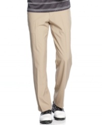 Stay motivated and comfortable enough to walk the course in these stylish flat-front golf pants from Champions Tour, featuring moisture wicking and UPF 15.