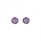 .925 Sterling Silver Rhodium Plated 3mm February Birthstone Round CZ Solitaire Basket Stud Earrings for Baby and Children & Women with Screw-back (Amethyst, Purple)