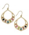 Marrakesh inspiration. Lauren by Ralph Lauren's stunning hoop drop earrings incorporate multicolored glass stones in 14k gold-plated mixed metal. Approximate drop: 1-1/4 inches.