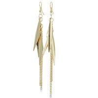 LONG DROP BRIGHT GOLD W/CHAIN EAR Modern Gold Tone and Chain Dangle Earrings LONG DROP BRIGHT GOLD W/CHAIN EAR Modern Gold Tone and Chain Dangle Earrings