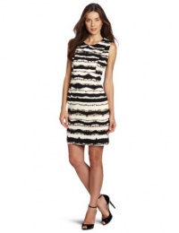 Calvin Klein Women's Missy Printed Shift Dress, Eggshell/Black, 4