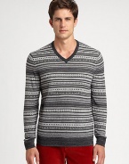 EXCLUSIVELY OURS. The finest merino wool blend knitted to a smooth, rich blend completes this incredibly soft v-neck pullover sweater.V-neck50% merino wool/50% acrylicMachine washImported