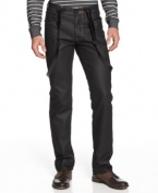 Brace yourself for a season of skinny pants worn with suspenders. Here, Reservoir jeans from Ring of Fire with classic five-pocket styling; suspenders included.