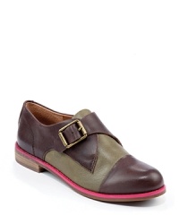 Menswear styling gets a feminine touch in the form of bright pink trim at the sole; by Lucky Brand. Menswear styling gets a feminine touch in the form of bright pink trim at the sole; by Lucky Brand.