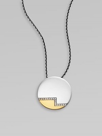 From the Nile Collection. A sleek modern disk of sterling silver and golden finishing, with a stepped row of shimmering white topaz, on a silver box chain.White topazSterling silverGoldplatedChain length, adjusts from about 16-18Pendant diameter, about 1Lobster claspImported From the Nile Collection. A sleek modern disk of sterling silver and golden finishing, with a stepped row of shimmering white topaz, on a silver box chain.White topazSterling silverGoldplatedChain length, adjusts from about 16-18Pendant diameter, about 1Lobster claspImported