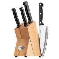 Ginsu Essential Series 5-Piece Stainless Steel Knife Prep Set with Triple Riveted Full Tang Handles and Natural Hardwood Block 4852 Ginsu Essential Series 5-Piece Stainless Steel Knife Prep Set with Triple Riveted Full Tang Handles and Natural Hardwood Block 4852