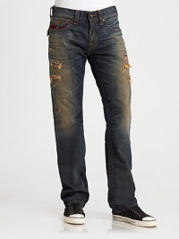 A lively Baja print can be found throughout this distressed straight-leg style.Button closureZip flyFive-pocket styleBelt loopsBaja detailsInseam, about 34Cotton; Baja-detail pocket: 65% polyester/35% cottonMachine washMade in USA A lively Baja print can be found throughout this distressed straight-leg style.Button closureZip flyFive-pocket styleBelt loopsBaja detailsInseam, about 34Cotton; Baja-detail pocket: 65% polyester/35% cottonMachine washMade in USA