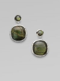From the Scultura Collection. Two beautiful, linked labradorite cabochons set in sterling silver embellished with a pavé diamond bezel. LabradoriteDiamonds, .33 tcwSterling silverLength, about 1¼Post backImported From the Scultura Collection. Two beautiful, linked labradorite cabochons set in sterling silver embellished with a pavé diamond bezel. LabradoriteDiamonds, .33 tcwSterling silverLength, about 1¼Post backImported
