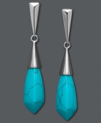 Silver bullets. A sterling silver post setting and teardrop-shaped turquoise (10 mm x 20 mm) combine on these sleek drop earrings. Approximate drop: 2 inches. Silver bullets. A sterling silver post setting and teardrop-shaped turquoise (10 mm x 20 mm) combine on these sleek drop earrings. Approximate drop: 2 inches.