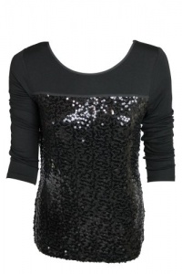 Calvin Klein Womens Sequins 3/4 Sleeve Stretch Knit Top