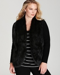 Plush faux-fur panels lend sumptuous texture and chic exoticism to this Jones New York Collection Plus cardigan for a riveting everyday style choice. Plush faux-fur panels lend sumptuous texture and chic exoticism to this Jones New York Collection Plus cardigan for a riveting everyday style choice.