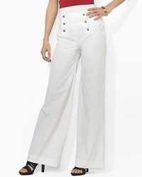 The ever-classic yet always stylish sailor pant channels breezy, summery appeal with a flowy, wide-leg silhouette of lightweight cotton twill. The ever-classic yet always stylish sailor pant channels breezy, summery appeal with a flowy, wide-leg silhouette of lightweight cotton twill.
